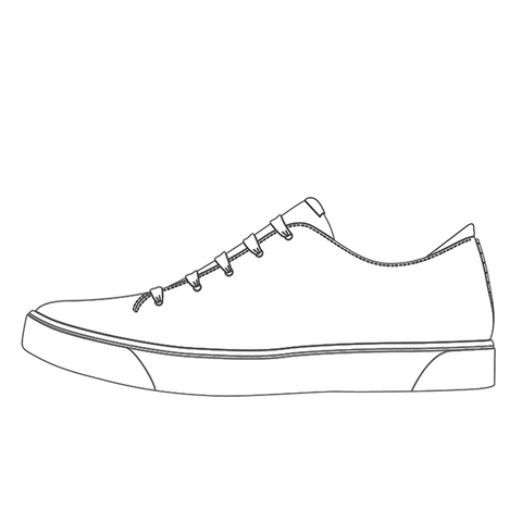 A customizable white sneaker with lace-up closure, shown in a side view with focus on the shoe's design and construction.